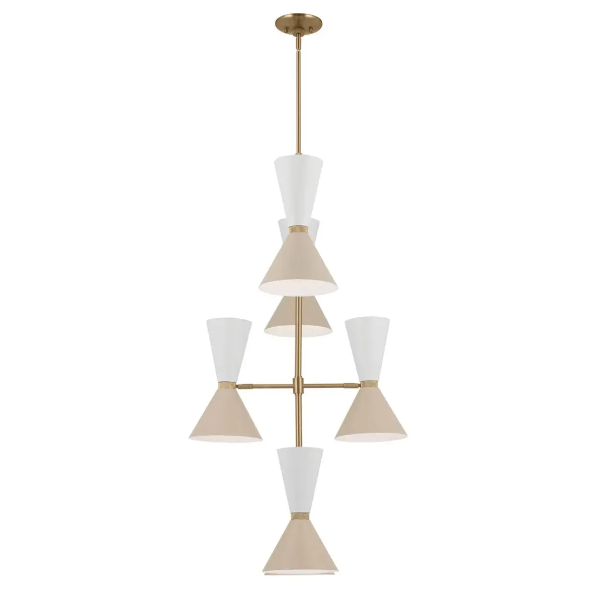 Phix 50" 12-Light Multi-Tier Chandelier with Metal Cone Shade, Champagne Bronze and Greige|White Finish