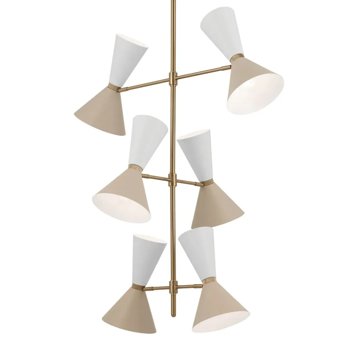 Phix 50" 12-Light Multi-Tier Chandelier with Metal Cone Shade, Champagne Bronze and Greige|White Finish