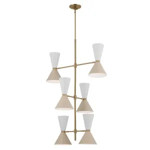 Phix 50" 12-Light Multi-Tier Chandelier with Metal Cone Shade, Champagne Bronze and Greige|White Finish