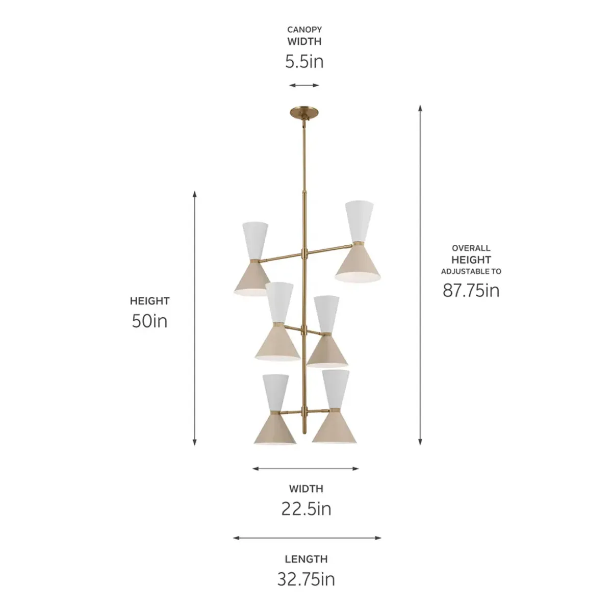 Phix 50" 12-Light Multi-Tier Chandelier with Metal Cone Shade, Champagne Bronze and Greige|White Finish