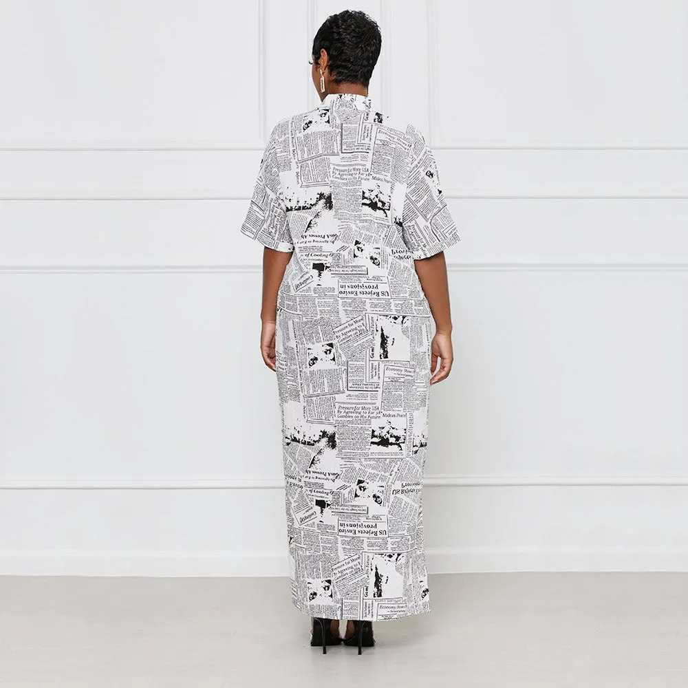 Phoebe Printed Newspaper Shirt Dress