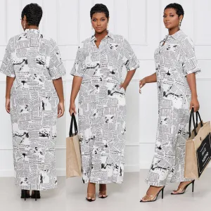 Phoebe Printed Newspaper Shirt Dress