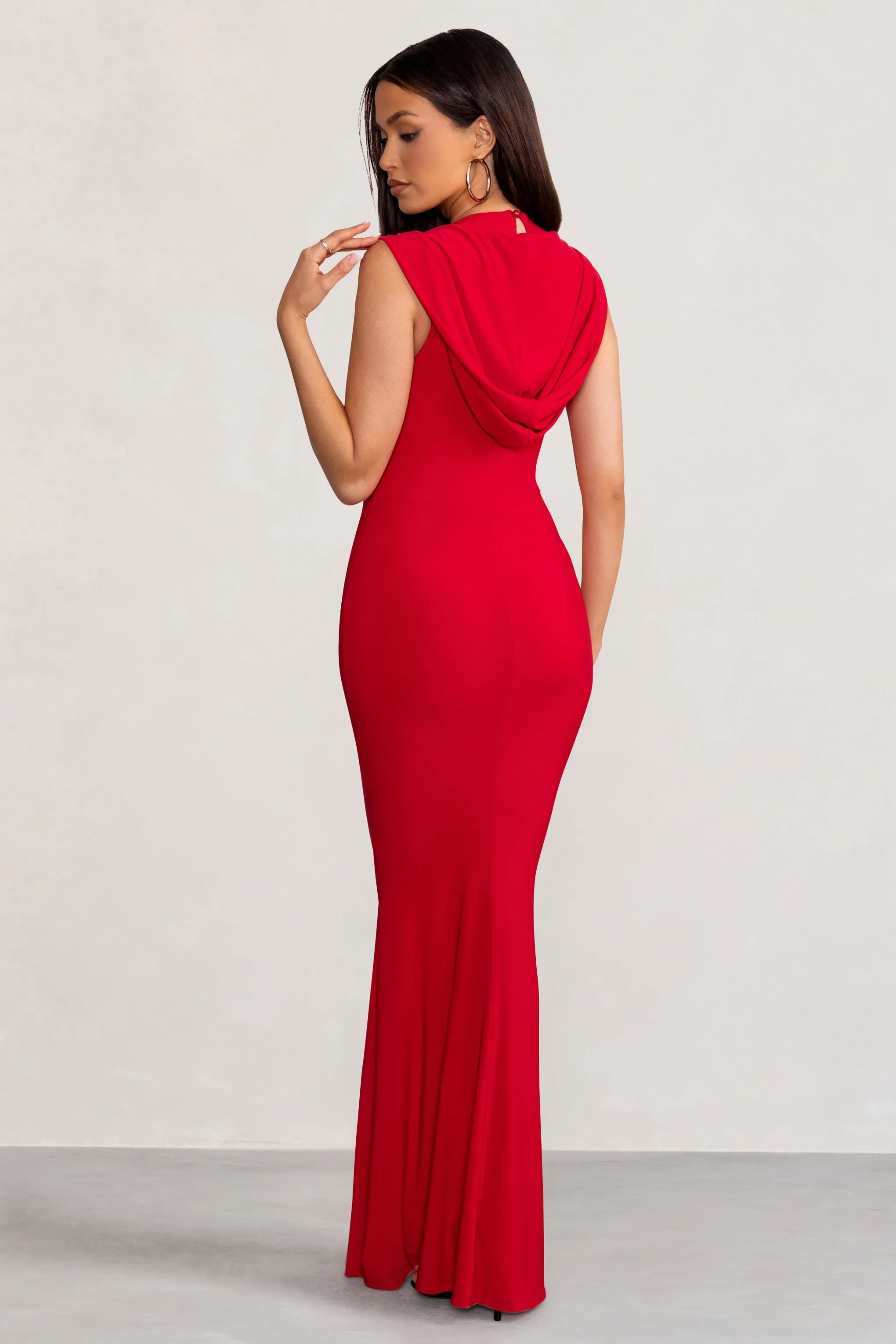 Phoenix | Red Sleeveless Maxi Dress with Hood