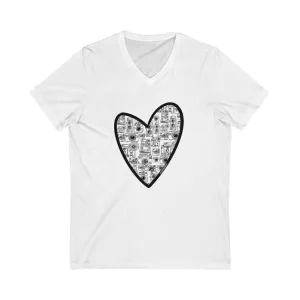 Photo Camera Heart Unisex Jersey Short Sleeve V-Neck Tee