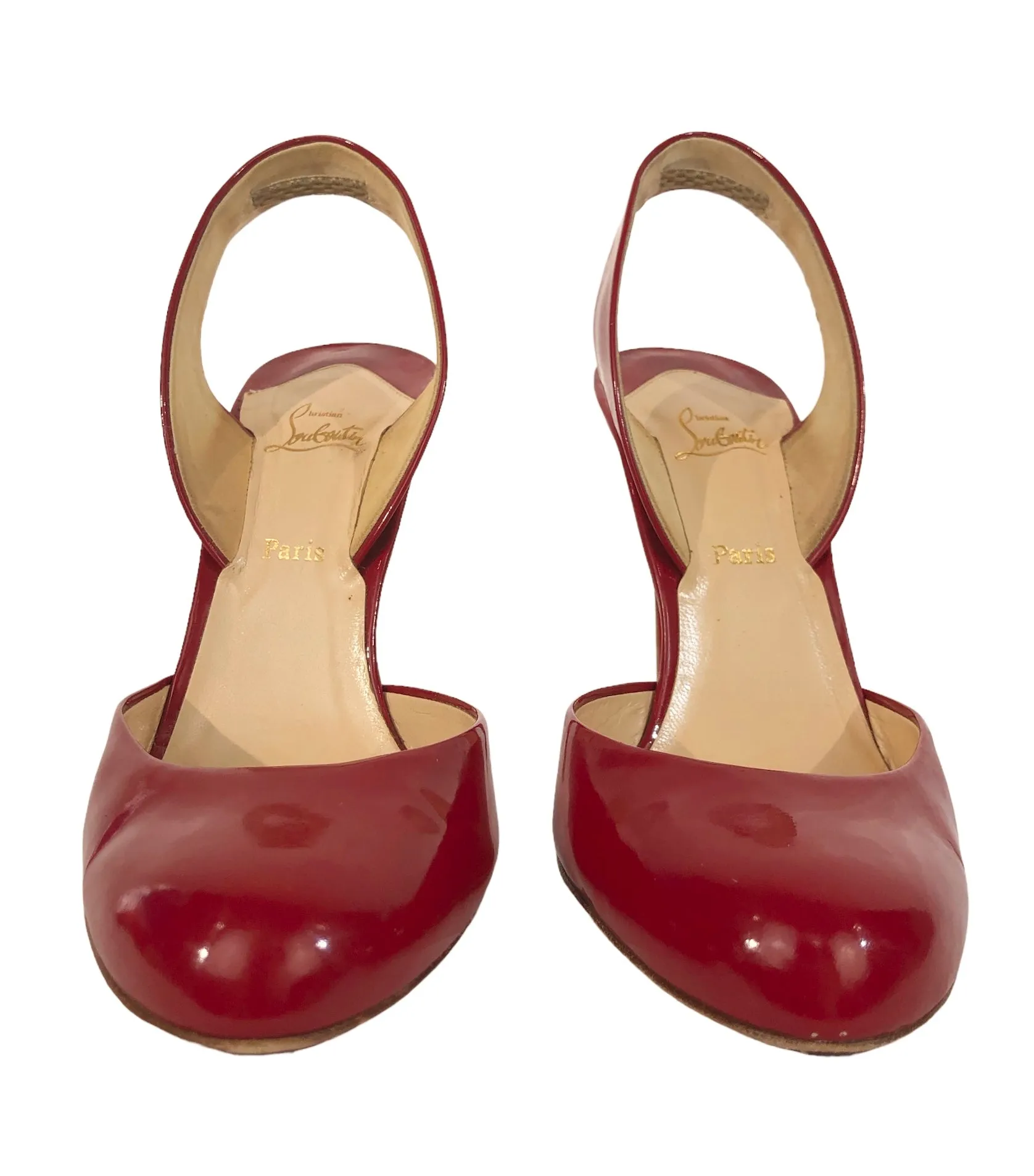 Picador 100 Cherry Red Patent Slingback Stiletto Shoes | Size US 7.5 - IT 37.5