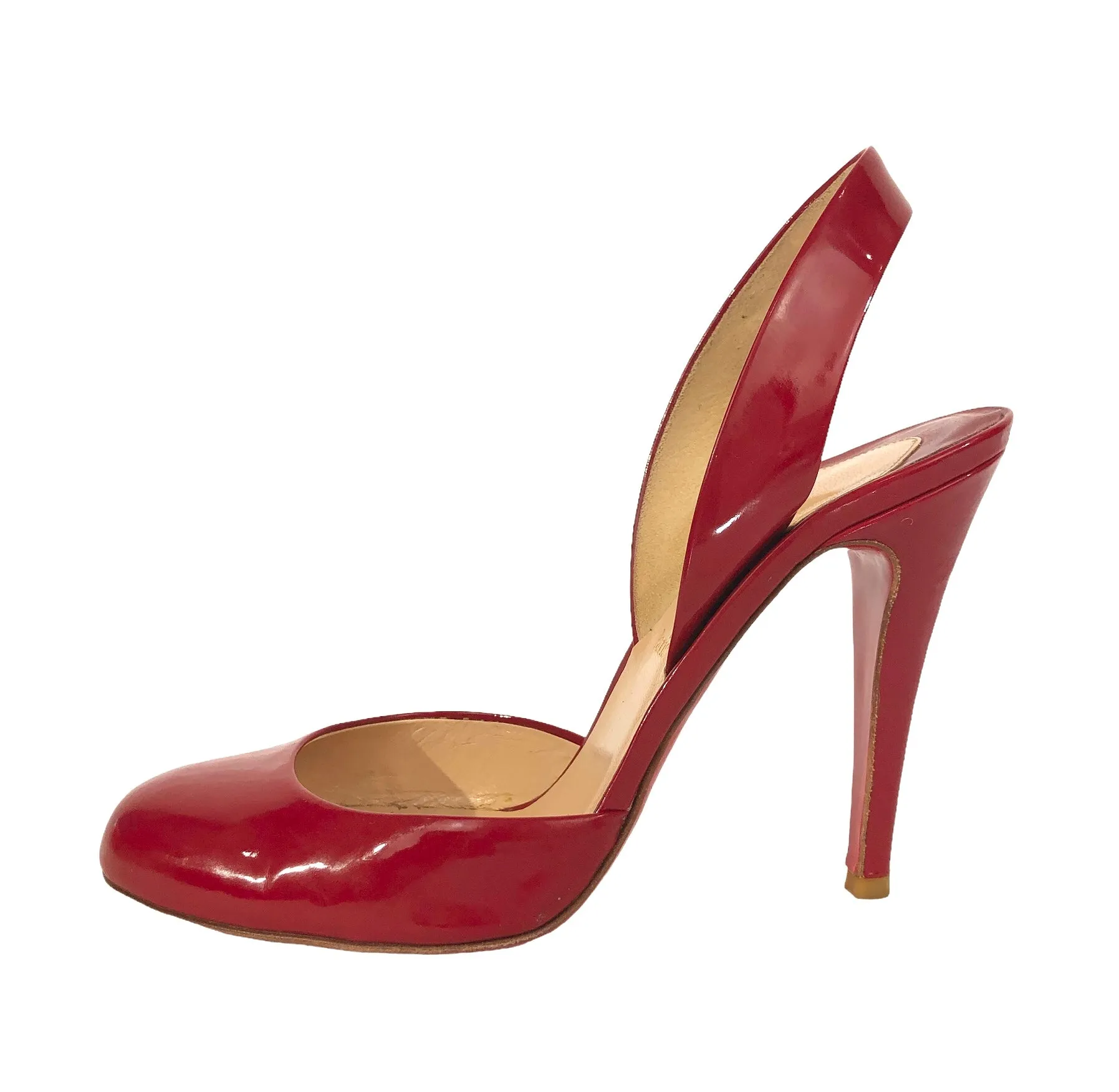 Picador 100 Cherry Red Patent Slingback Stiletto Shoes | Size US 7.5 - IT 37.5