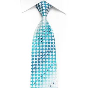 Piccioni Marco Men's Crystal Tie Blue White Checkered With Silver Sparkles