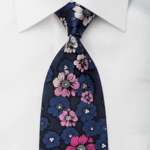 Pierre Balmain Rhinestone Necktie Floral On Blue With Silver Sparkles