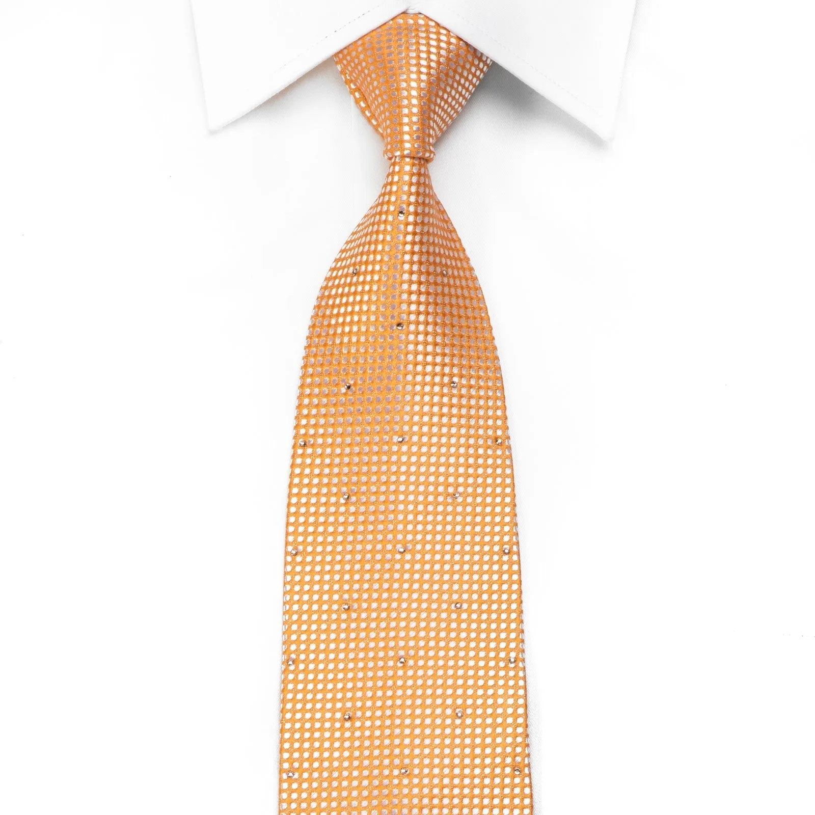 Pierre Cardin Men's Crystal Silk Necktie Micro Dots On Peach Orange With Silver Sparkles