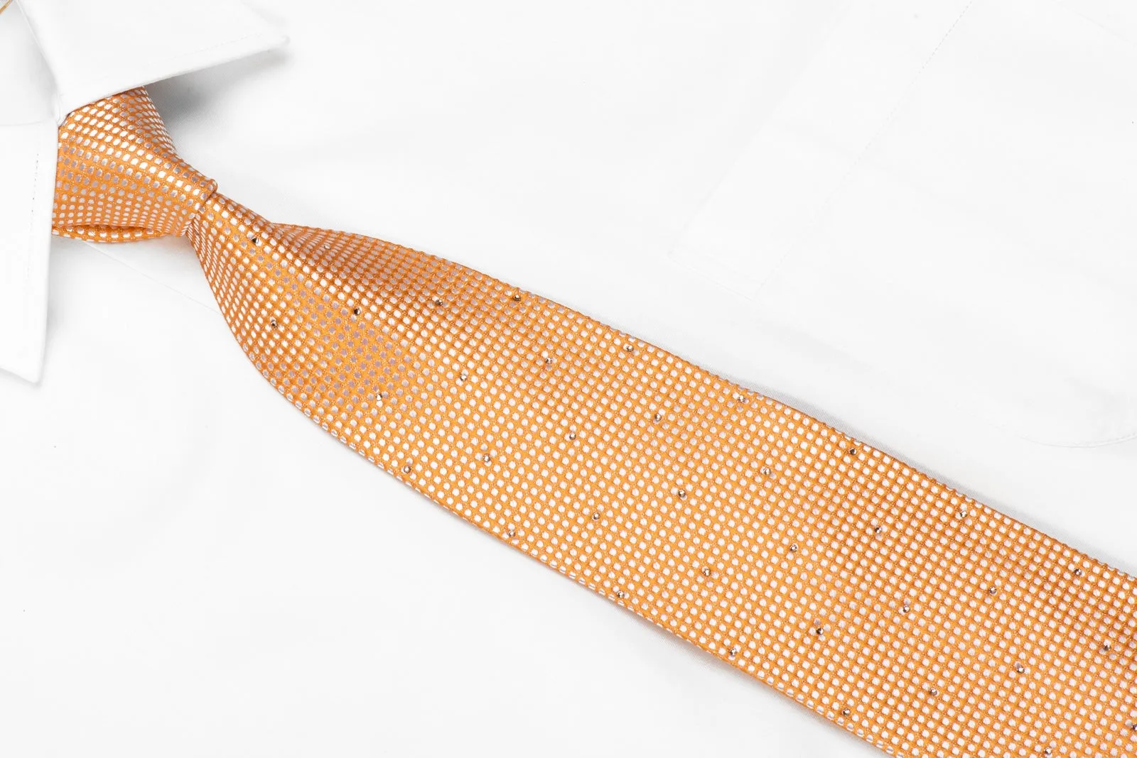 Pierre Cardin Men's Crystal Silk Necktie Micro Dots On Peach Orange With Silver Sparkles