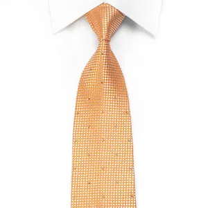 Pierre Cardin Men's Crystal Silk Necktie Micro Dots On Peach Orange With Silver Sparkles