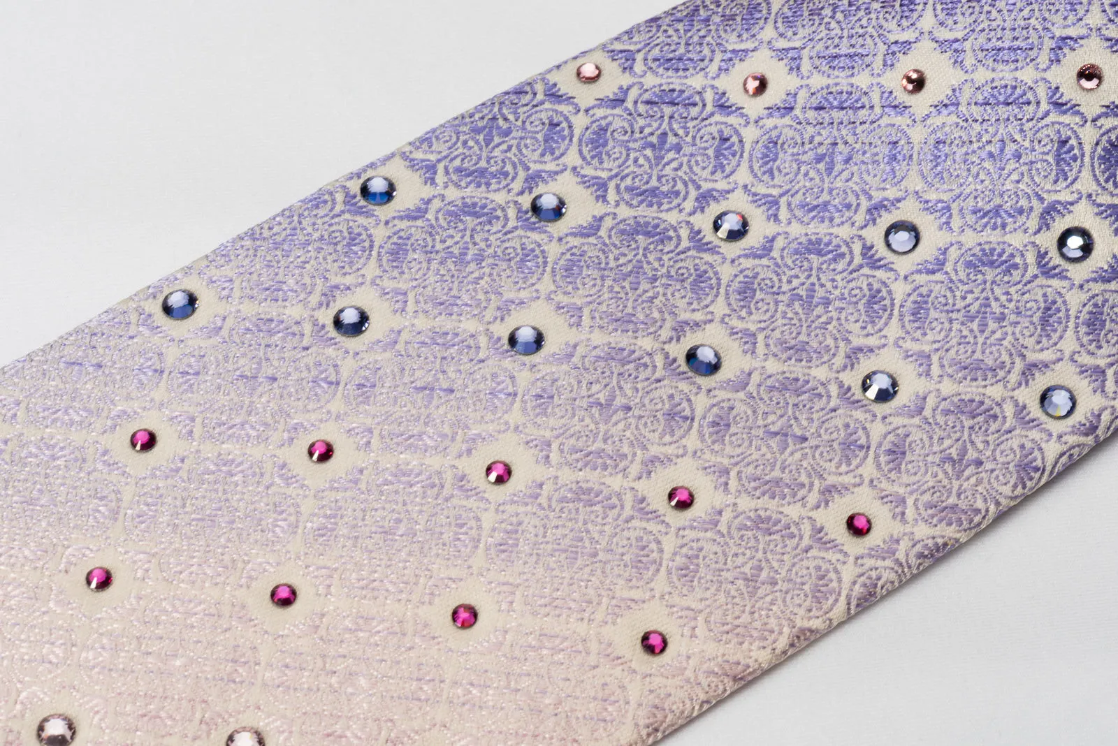 Pierre Cardin Silk Necktie Purple Flur De Lis On White With Crystal Rhinestone