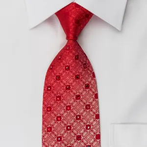 Pierre Cardin Silk Necktie With Large Rhinestones Silver Anthemion On Red