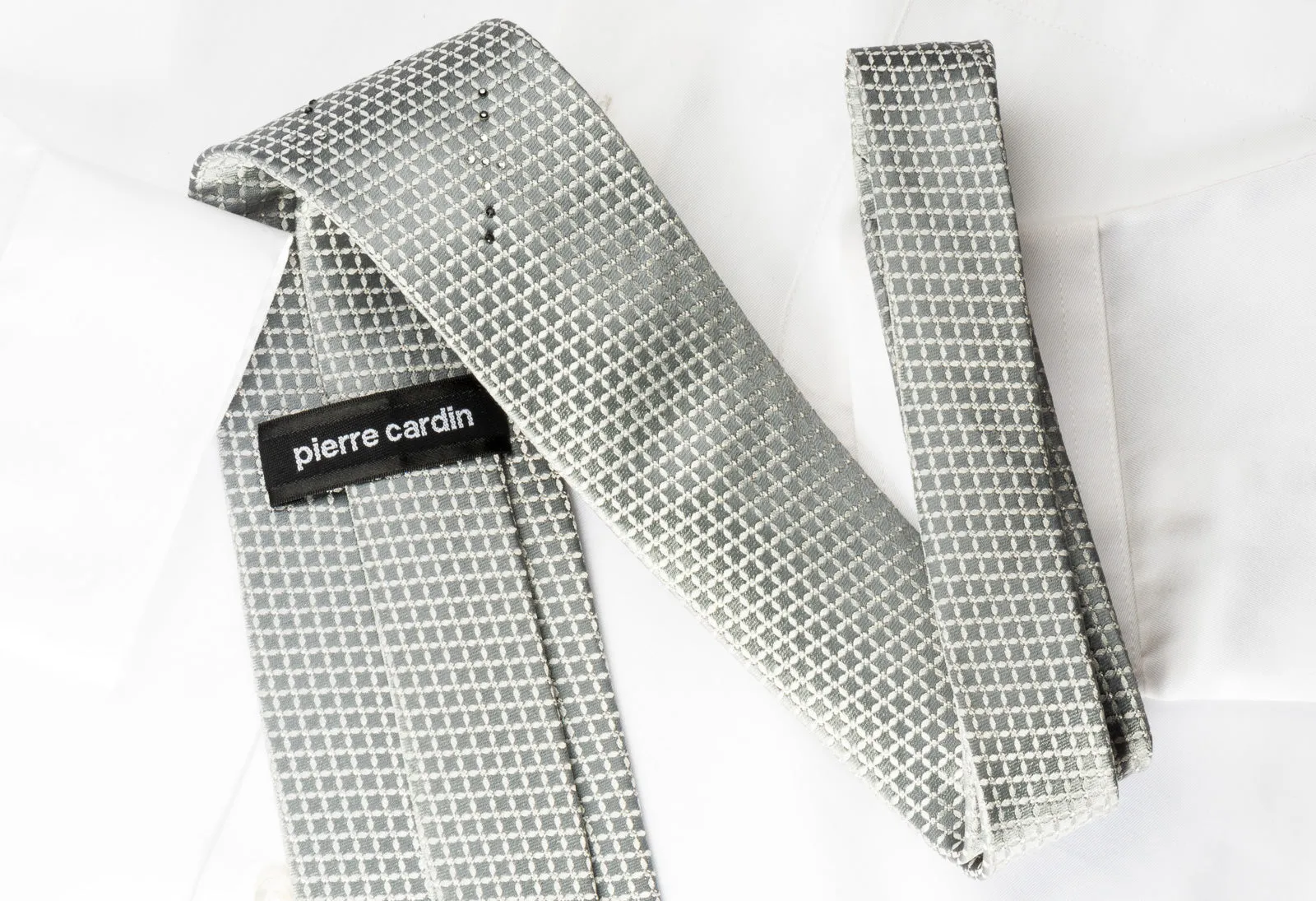 Pierre Cardin Silk Rhinestone Tie Geometric Trellis On Silver With Silver Sparkles