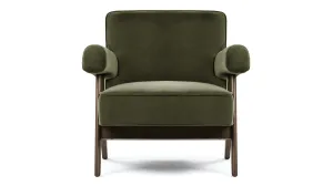 Pierre Jeanneret - Pierre Jeanneret Lounge Chair, Olive Green Velvet