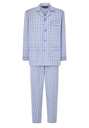 Pijama Hombre Largo Solapa Algodón Popelín Cuadros - Azul 2983_33