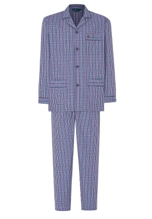 Pijama Hombre Largo Solapa Algodón Popelín Cuadros - Azul 2986_33