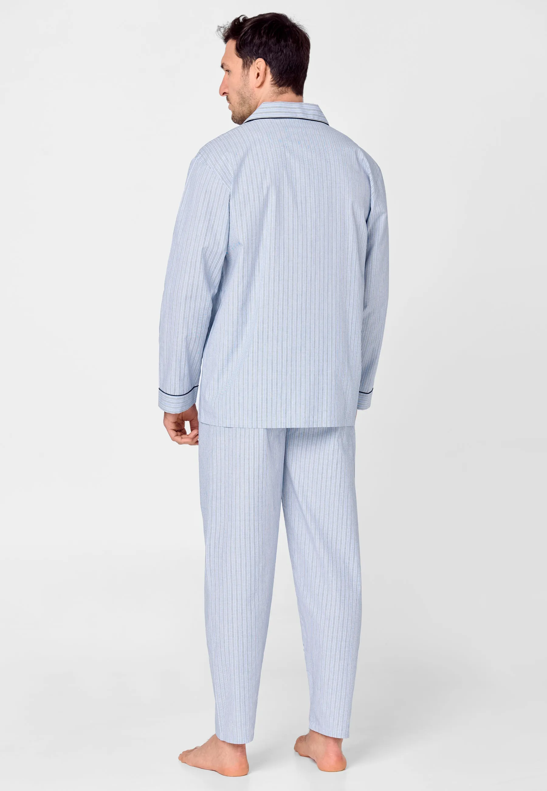 Pijama Hombre Largo Solapa Algodón Popelín Rayas - Azul 1531_39