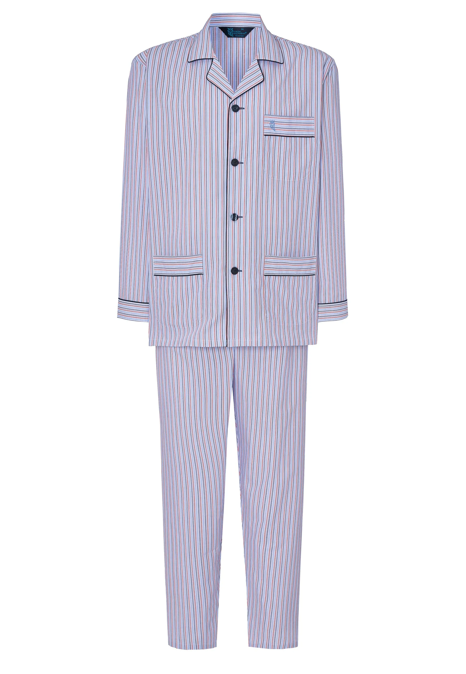 Pijama Hombre Largo Solapa Algodón Popelín Rayas - Blanco 1539_01