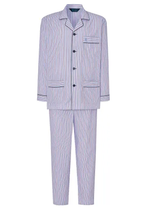 Pijama Hombre Largo Solapa Algodón Popelín Rayas - Blanco 1539_01