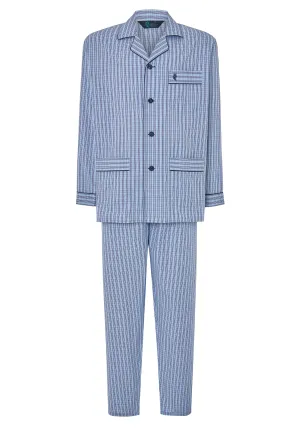 Pijama Hombre Largo Solapa Popelín Cuadros - Azul 1532_38