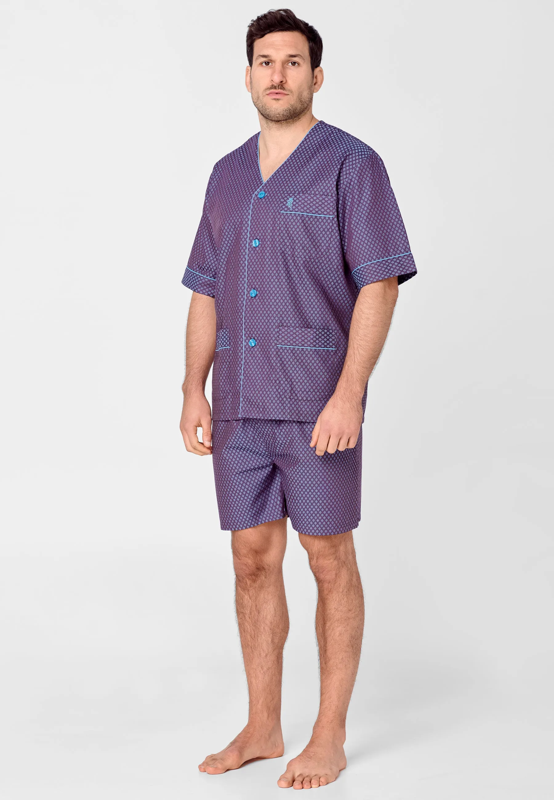 Pijama Hombre Verano Corto Premium Algodón Judo Popelín Estampado - Rojo 4741_89