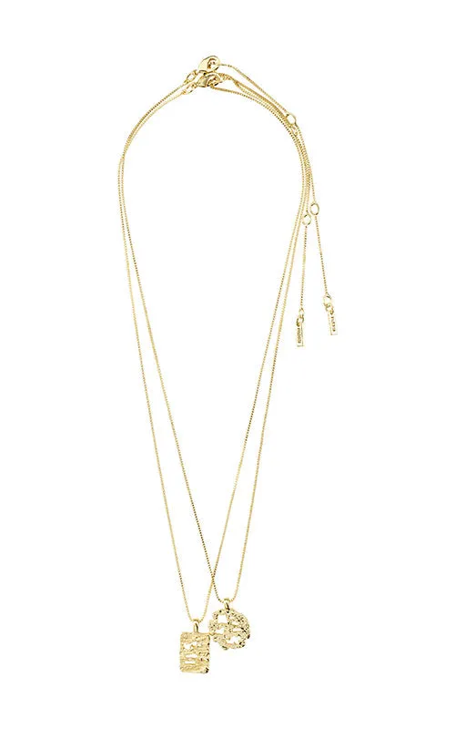 Pilgrim BRENDA recycled pendant necklace 2-in-1 set, gold