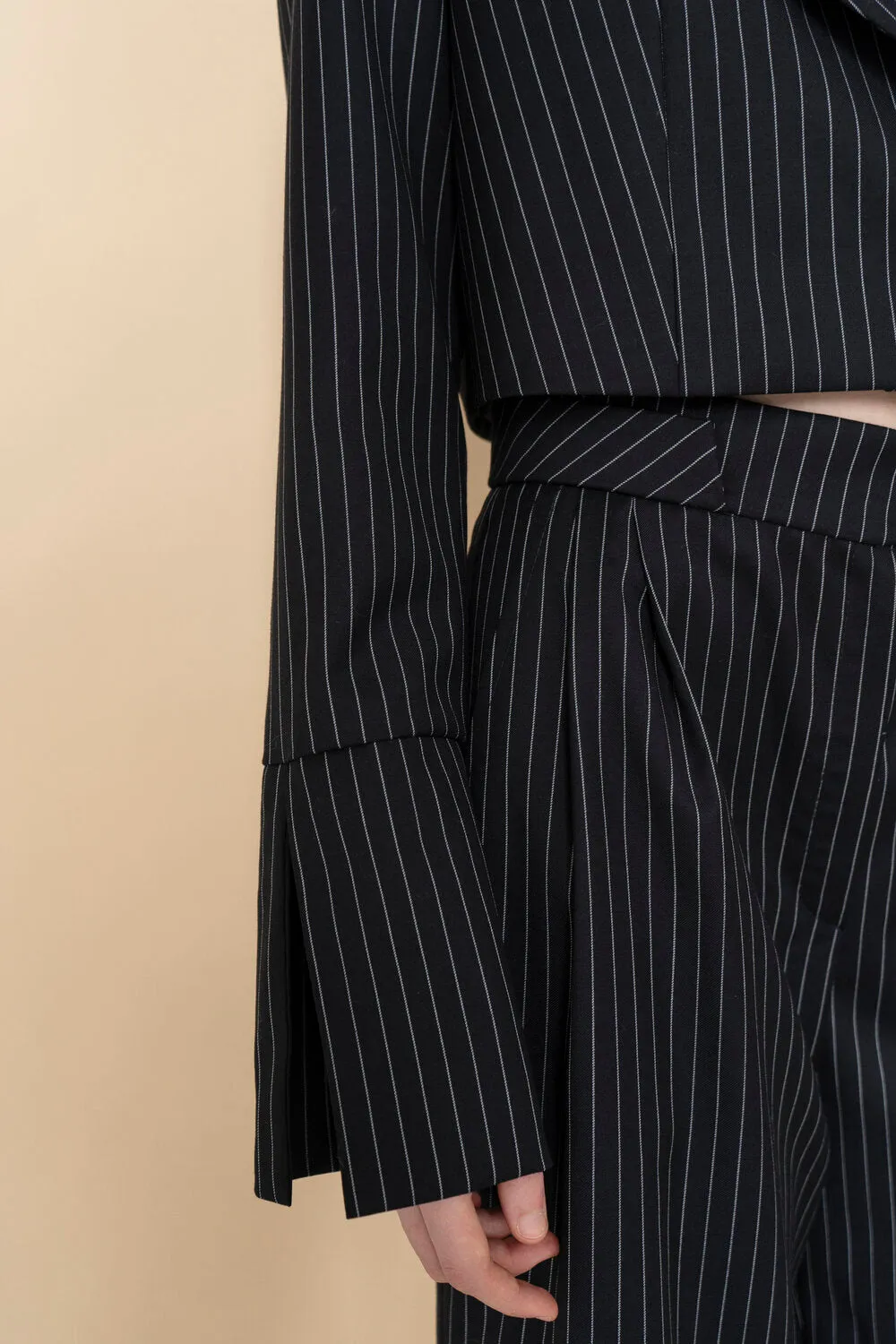 Pin Stripe Cropped Blazer Navy