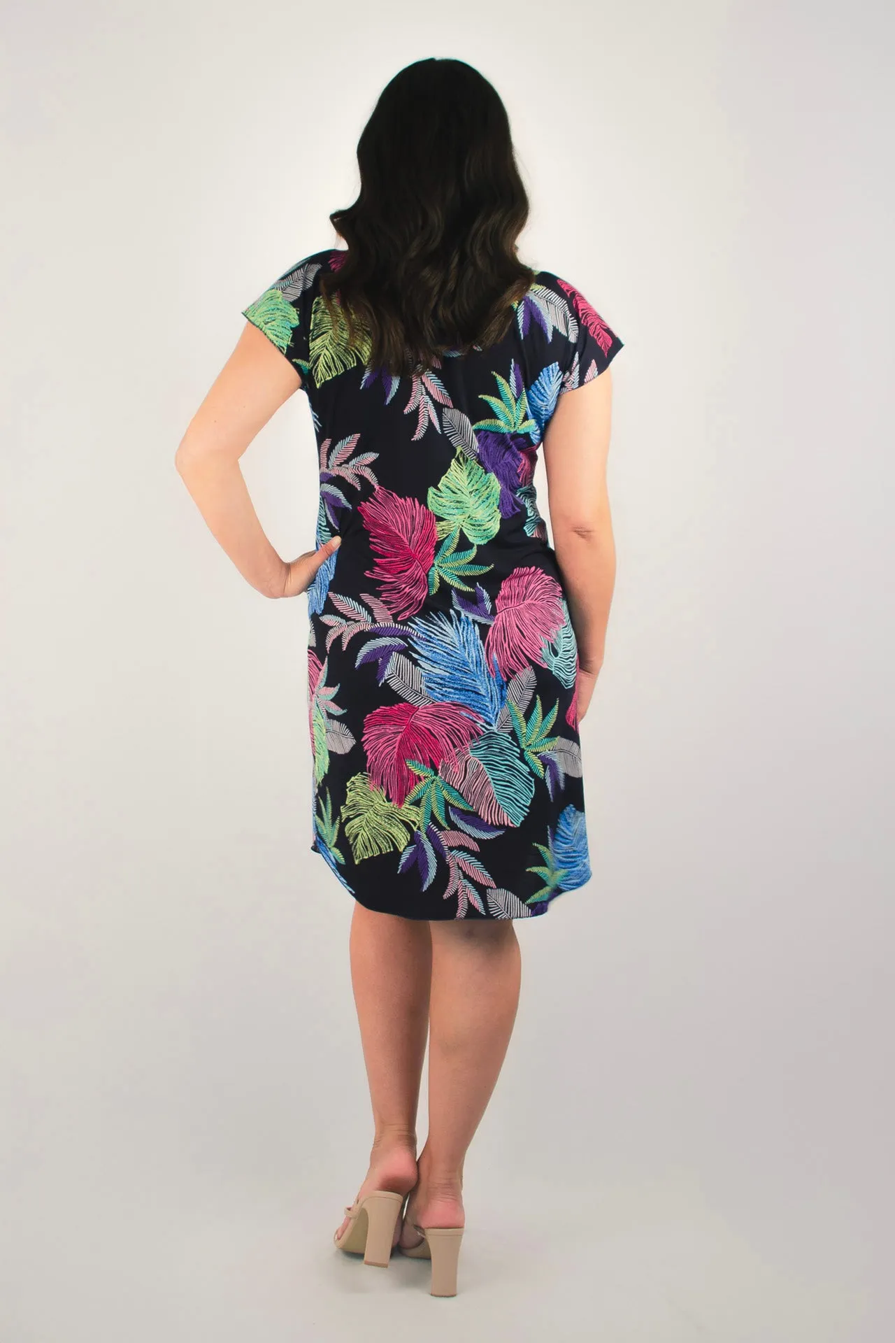 Pine Print Short Sleeve Jersey Shift Dress