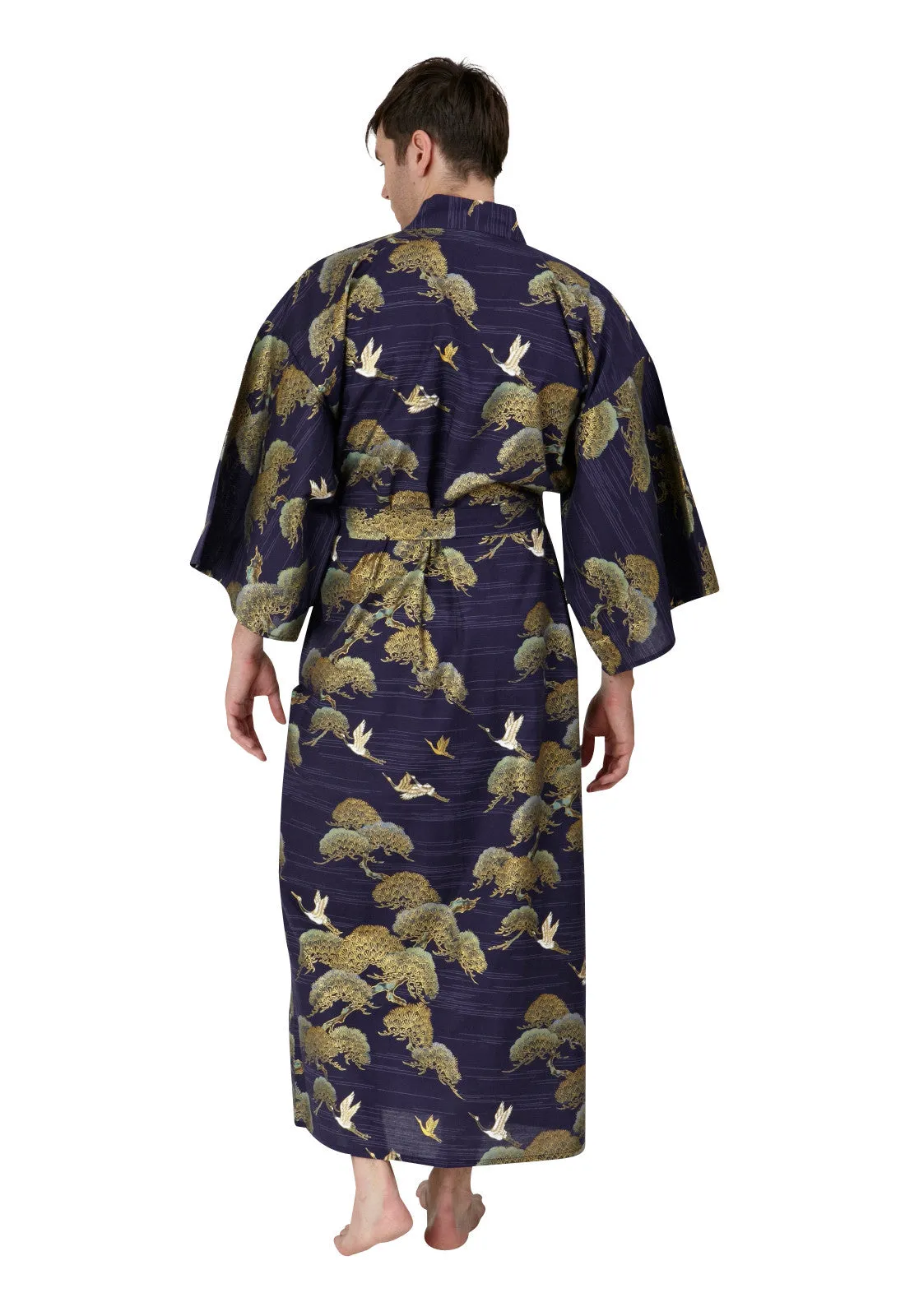 Pines & Cranes Mens Long Cotton Kimono