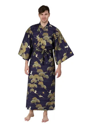 Pines & Cranes Mens Long Cotton Kimono