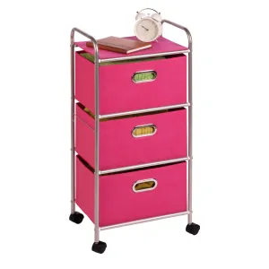 Pink 3-Drawer Rolling Fabric Cart