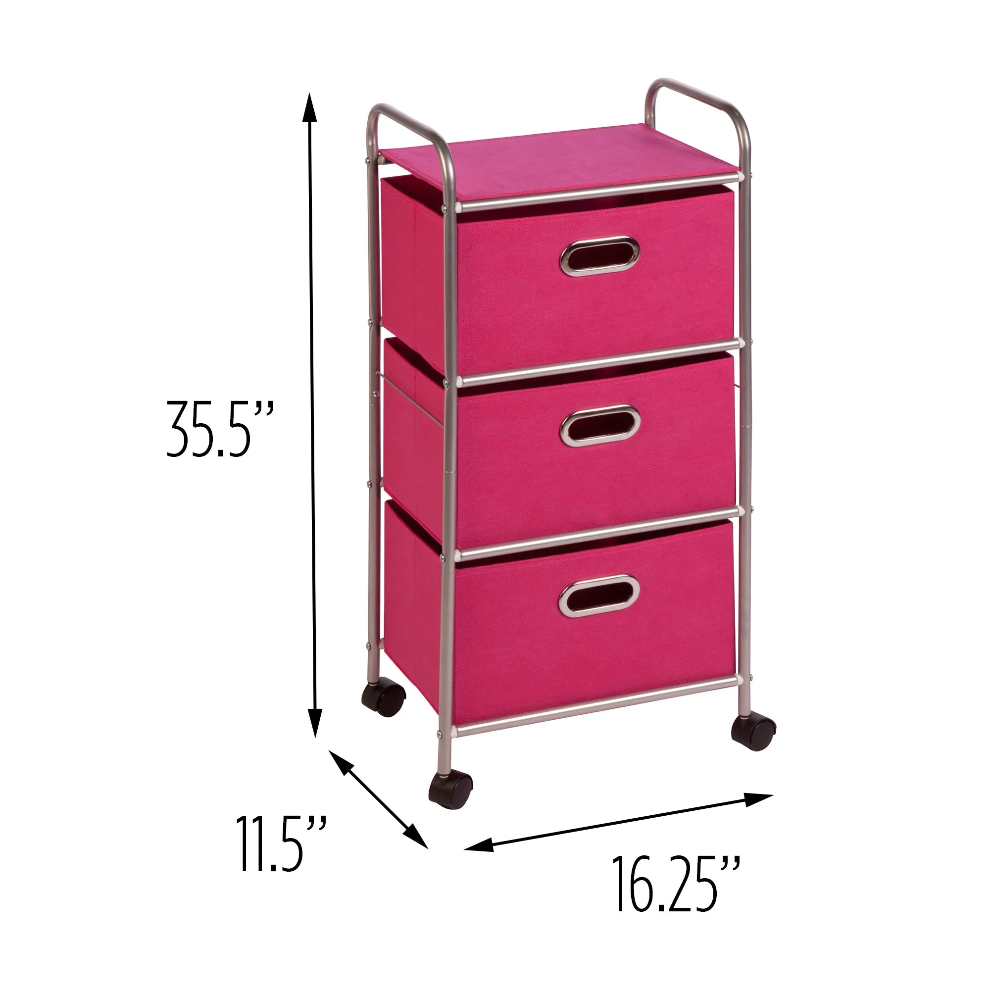 Pink 3-Drawer Rolling Fabric Cart