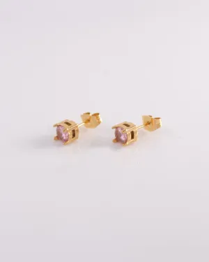 Pink 5mm Zirconia Gold Stud Earrings