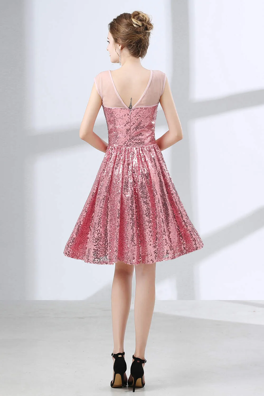 Pink A-Line Sequined Short Homecoming Dresses