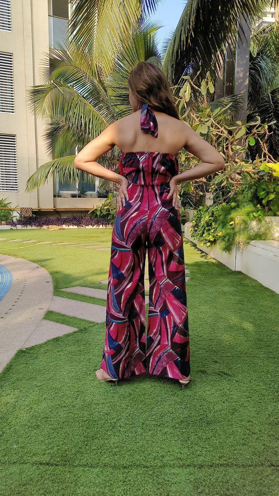 Pink Abstract Sarong Jumpsuit