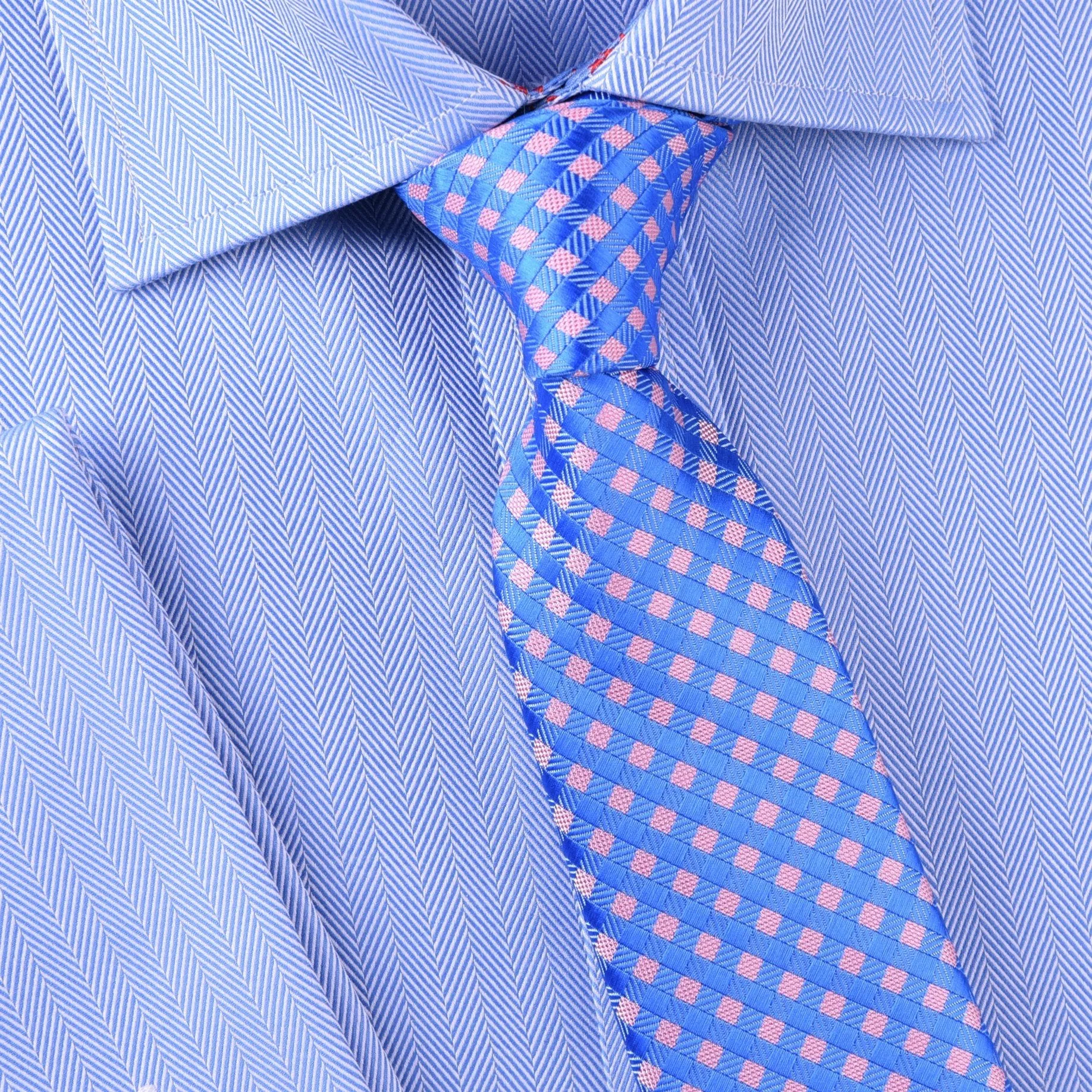 Pink & Blue Luxury Basketweave Neat Geometric Modern Tie 3"