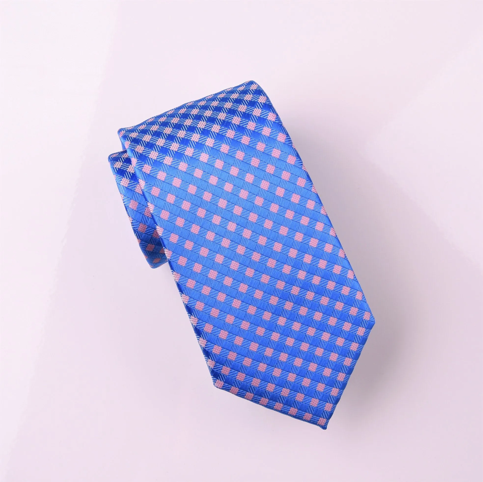 Pink & Blue Luxury Basketweave Neat Geometric Modern Tie 3"