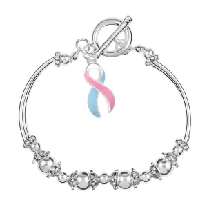 Pink & Blue Ribbon Charm Partial Beaded Bracelets