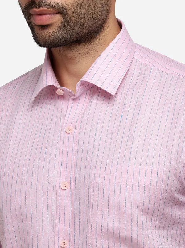 Pink & Blue Striped Regular Fit Formal Shirt | JadeBlue