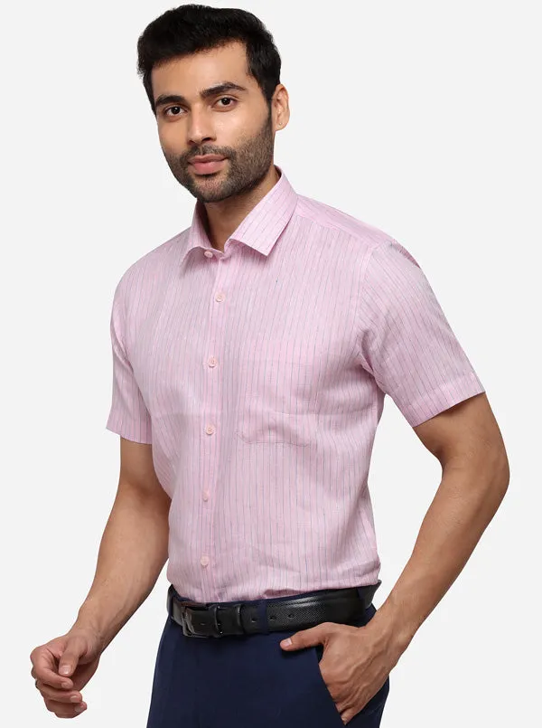 Pink & Blue Striped Regular Fit Formal Shirt | JadeBlue