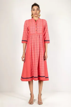 Pink & Deep Blue Woven Checked Kurta Dress