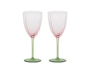 Pink & Green Tulip Wine Glasses Set of 2