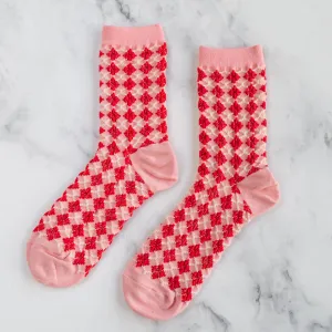 Pink & Red Argyle Socks