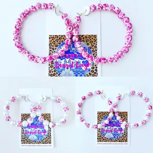 Pink & White Chinoiserie Floral Beaded Hoops