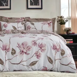 Pink & White Oriental Floral Print Duvet Cover Set