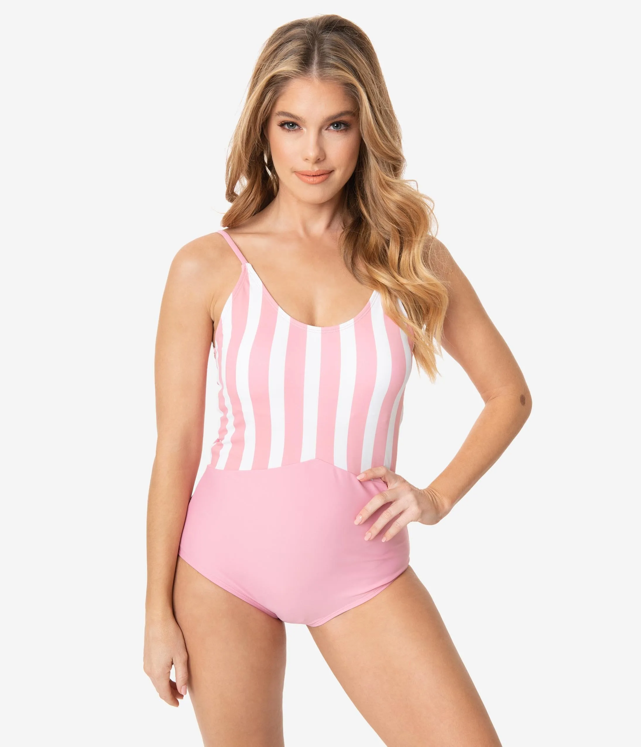 Pink & White Stripe One Piece Swimsuit