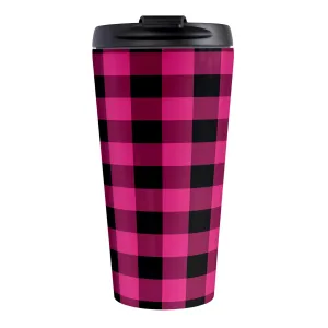 Pink and Black Buffalo Plaid Travel Mug