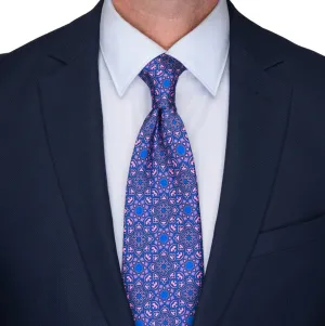 Pink and Blue Medieval Flowers Duchesse Silk Tie