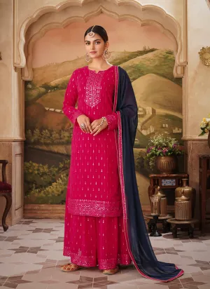 Pink And Blue Traditional Embroidered Sharara Suit